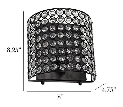 Image of Elegant Designs SC1000-BLK Elipse 1-Light Contemporary Modern 8 inch Crystal and Metal Wall Sconce Lighting Fixture for Bathroom Vanity Hallway Powder Room Dining Room Living Room Bedside, Black