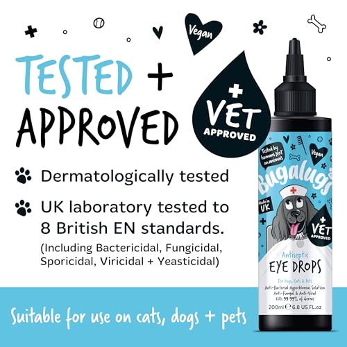 BUGALUGS Dog Eye Drops 200ml, Antiseptic eye drops for dogs, puppy, cats & animals. Antibacterial helps dry, itchy, irritated, gunky & tear stain eyes. Eye Wash Cleaner - Image 6