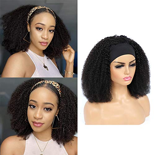 IFLY Headband Perruque Bresilienne Bouclée Perruque Cheveux Humain Afro Femme Vrai Cheveux Naturelle Non Lace Wig Headband Femme Curly Wig 14 Pouces