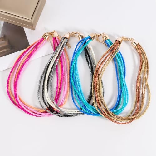Colorful Multi-layered Seed Beaded Necklace Choker For Women Bohemian Handmade Crystal Stone Gemstone Hawaiian Necklace Holiday Birthday Summer Beach Jewelry Gift3