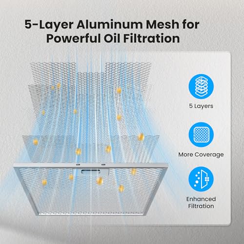 Image of VIKIO HOME Under Cabinet Range Hood 30 Inch, 900 CFM Dual Centrifugal Motor, 3-Speed Ducted Kitchen Vent, Reusable Filters, Stainless Steel Kitchen Hood with LED Lights, Low Noise, Glass Black