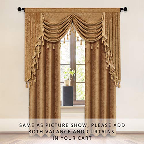ELKCA Thick Chenille Window Curtains Valance for Living Room Bronze Waterfall Valance for Bedroom,Rod Pocket,1 Panel(Bronze, W69)