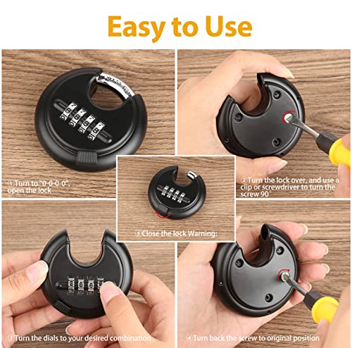 Daygos DG-US-COMBO PADLOCK BLACK-1PCS Combination Disc Padlocks For Outdoor - Heavy Duty 4 Digit Code Lock, Combo Discus Lock For Storage Unit,Gate,Fence,Traile thumb #5