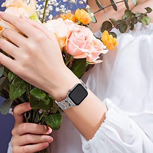 Image of Compatible with Apple Watch Band 41mm 40mm 38mm 49mm 45mm 44mm 42mm Women Girl, Mandalas Print Lace Hollow-out Soft Silicone Sport Bands For iWatch Ultra SE Series 10 9 8 7 6 5 4 3 2, Mandl-42