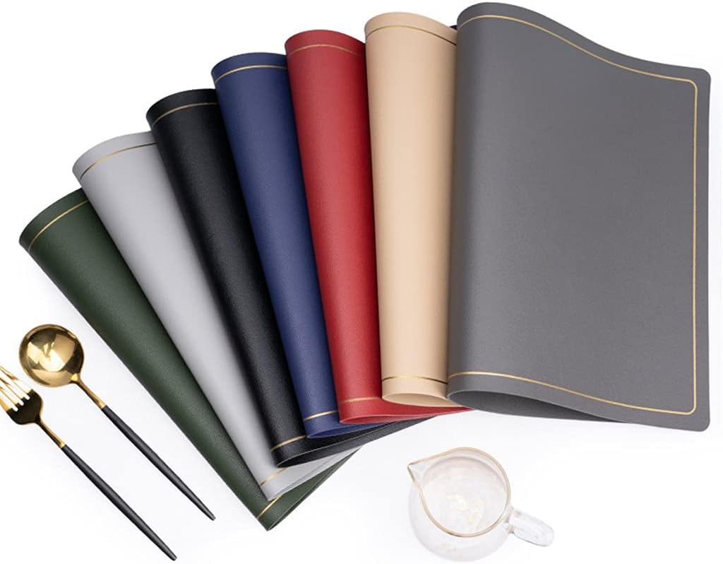 4PCS 44.530cm Non-Slip Heat Insulation Waterproof PU Leather Tableware Pads Kitchen Washable Household Placemats (Color : Gray) (Gray) (Green)