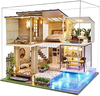 Spilay Dollhouse Miniature with Furniture,DIY Wooden Crafts Doll House Mini Handmade Kit,1:24 Scale Creative Room Idea Gift for Adult Friend Lover (Elegant and Quiet with dust Cover Music Box)
