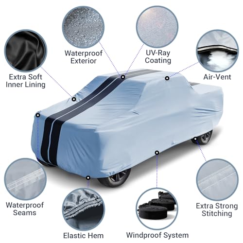 Image of iCarCover Premium Truck Cover for 1987-1997 Ford F-350 Reg Cab, 8 ft. Long Bed Heavy Duty Waterproof All Weather Automobiles Custom Fit Full Exterior Snow Rain Protection Covers (Stripe - Gray /Black)