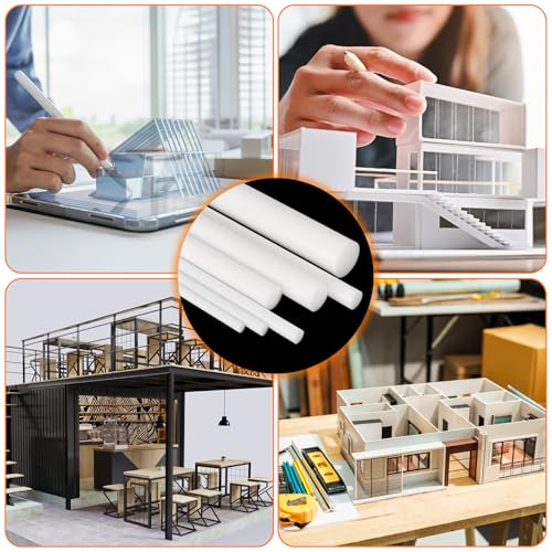 Image of uxcell 5 Pcs White Plastic Rods 32 x 304mm ABS Styrene Round Stick Round Solid Bar DIY Model for DIY Toys Building Making Architectural Model Making