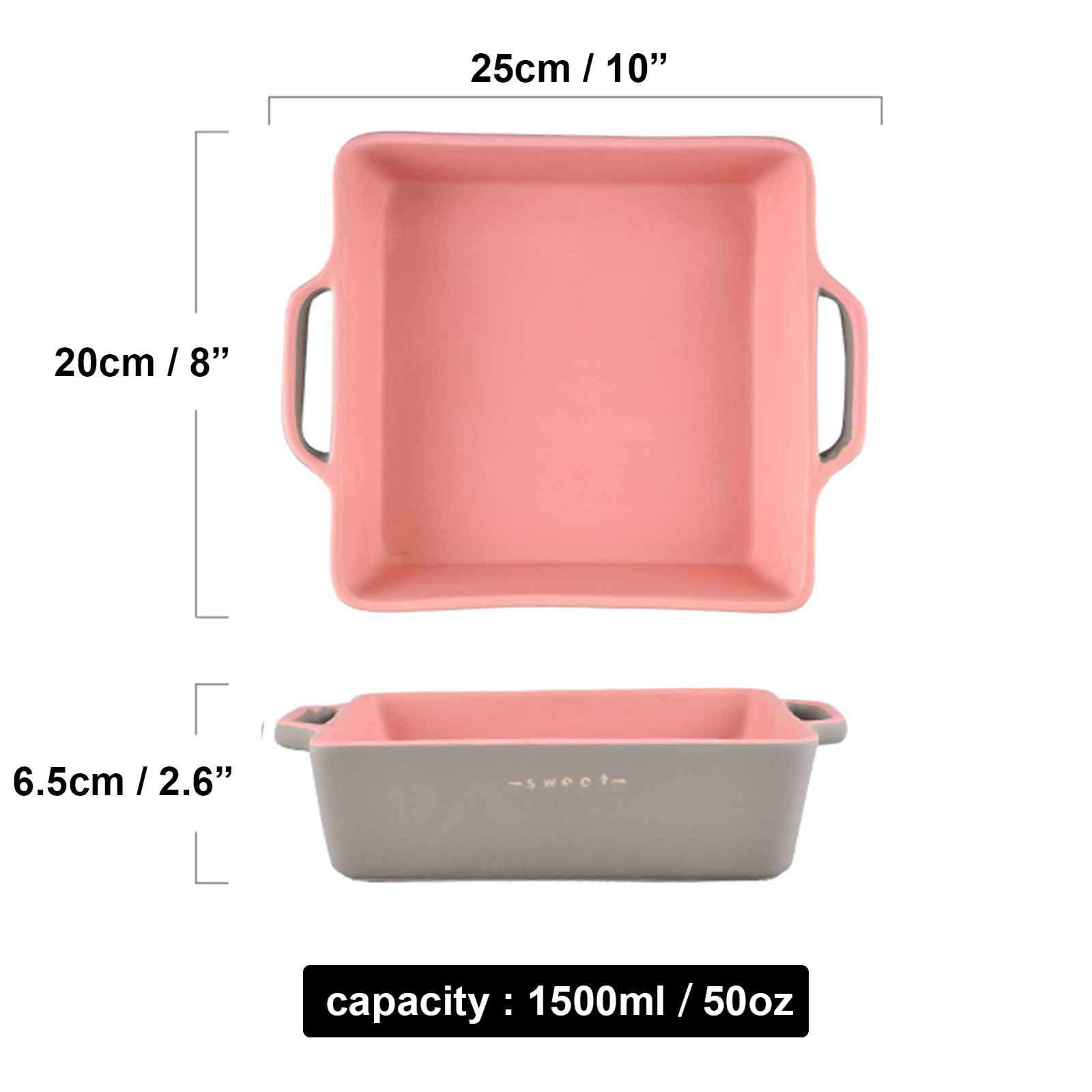 Lasagneform quadratisch, Lasagnepfanne mit Griff, große Keramik-Backform, Porzellan-Backform, ofenfest(Pink and grey,25x20x6.5cm)