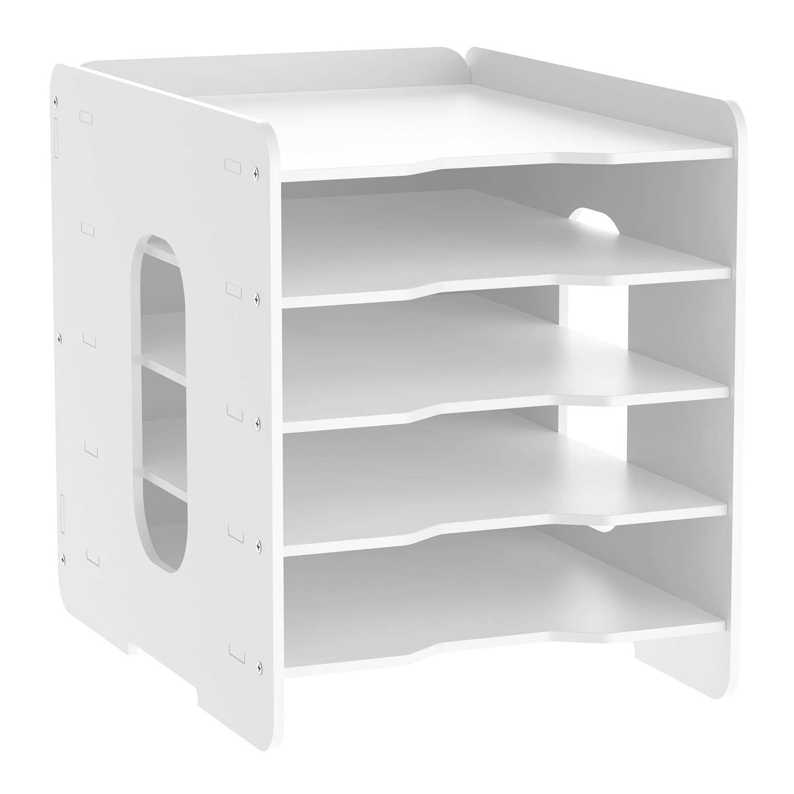 4 Tier Paper Organizer Storage, Wood Adjustable Shelves Paper Storage Shelf with Extraction Slot for 12x12Inch Scrapbooks, Letter Mail Tray Storage Rack for Home Office School (5 Tier)