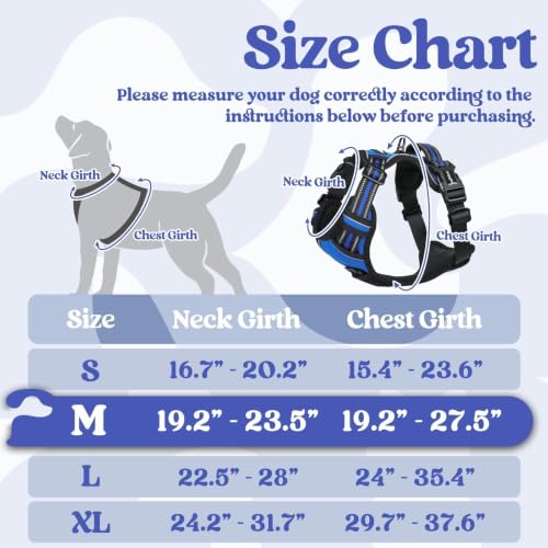 rabbitgoo Dog Harness Medium Sized, Updated Easy On & Off with 3 Buckles | No Pull No Choke, Walking with 2 Clips and Handle, Adjustable Soft Reflective, Blue, Medium - Image 3