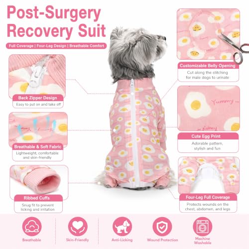 Image of Dog Recovery Suit Female Male Small Medium Dogs,Dog Surgical Recovery Suite Bodysuit After Surgery Puppy Cat Long Sleeve Onesies Bodysuit After Surgery Wound Protective (Pink Eggs, L)