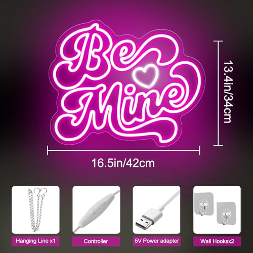 Image of Be Mine Neon Sign, Valentine's Day LED Light, Romantic Wedding Backgroud Decoration, Gift For Her, Home Wall Decor Room Decoration, 16.5 inchx13.4 inch
