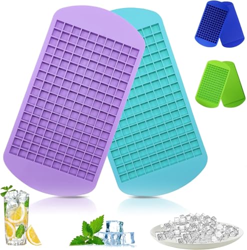 Image of LESLEE Silicone Ice Cube Tray, 160 Mini Square Cavities Quick-Freeze Design Flexible Ice Tray for Whiskey Cocktail Stackable and Safe Cubes Fridge Bar Soft Tray (Multi-Colour) [ 1-pcs ]