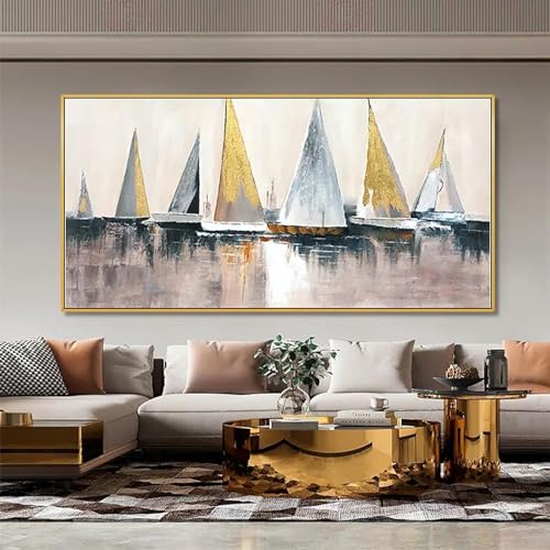 Tableau mer bateau à voile abstrait grand format déco chambre - 3