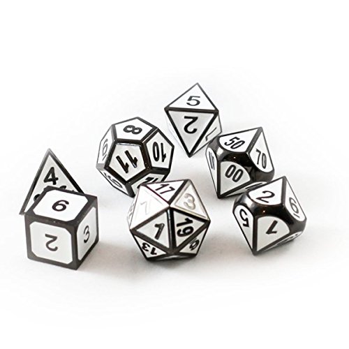 Metal Imperial Dice Set with Display Box | Metal Dice for Tabletop RPG Games Dungeons Dragons (Arctic White & Silver Set)