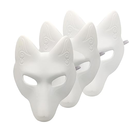 YangYong Fox Mask White Kitsune 3Ps DIY Set, Blank Paintable Wolf Costume Masquerade Party Animal Cosplay Halloween Events