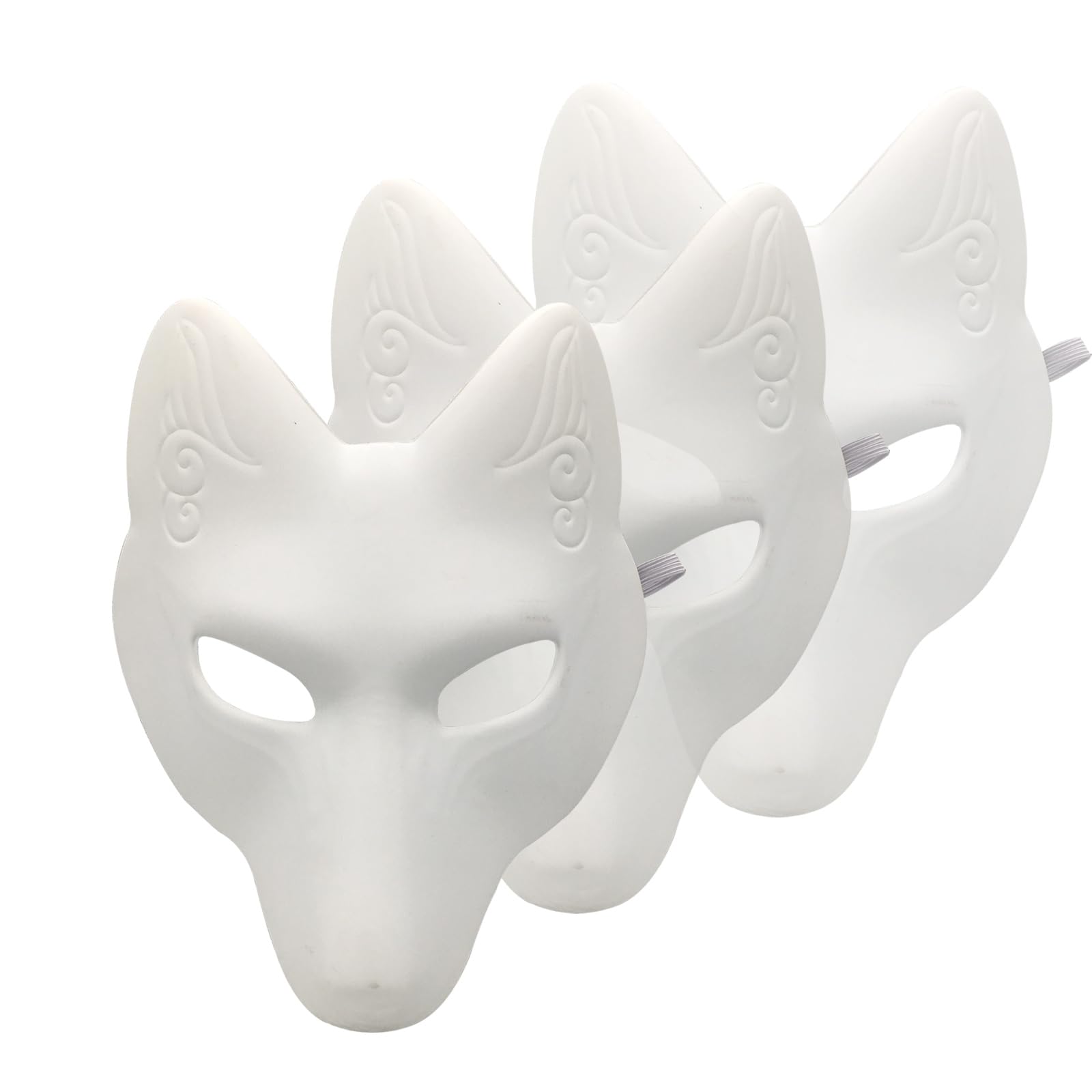 YangYongFox Mask White Kitsune 3Ps DIY Set, Blank Paintable Wolf Costume Masquerade Party Animal Cosplay Halloween Events