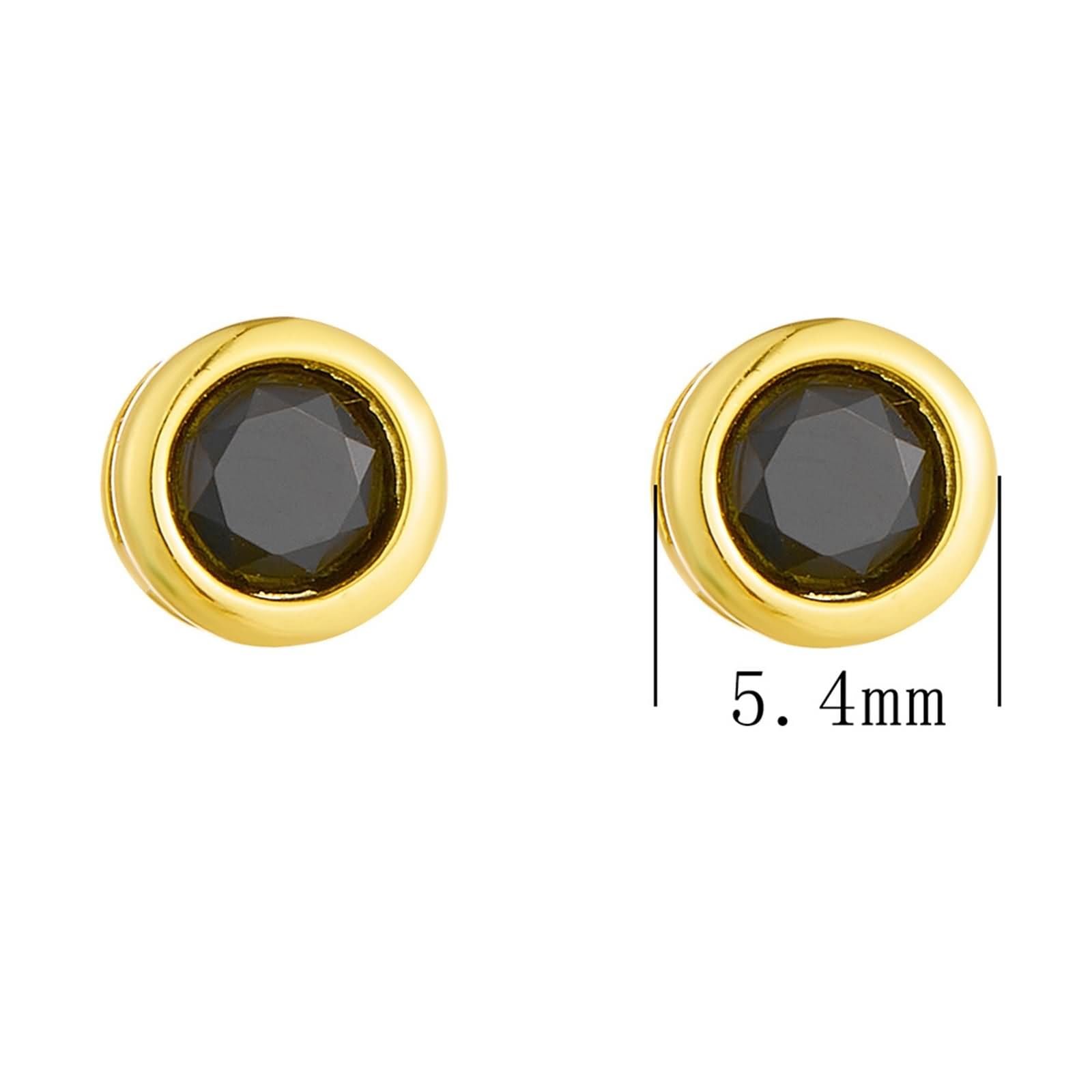 Kolczyki na sztyfcie, żółte złoto, 750, 585, 375, prawdziwe złoto, damskie, klasyczne kolczyki 5,4 mm, okrągłe, czarne, onyks, na wesele, bez niklu, prawdziwa biżuteria, złote