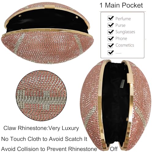 Image of Women Rhinestone Football Shaped Handbag Chain Crossbody Shoulder Bag Football Purse | Rugby, Unique, Novelty, Football
