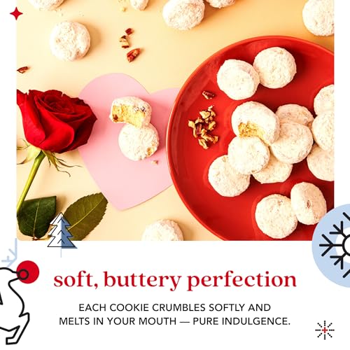 David's Cookies Happy Holiday Butter Pecan Meltaway Cookies Gift Basket 2lbs - Butter Cookies with Crunchy Pecans - Soft and Gourmet Melt In Your Mouth Flavorful Christmas Cookies In A Beautiful