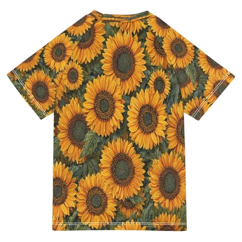 Boys Short Sleeve T-Shirts Flower Sunflower Orange Rashguard Kids Swim Shirts Sun UPF 50+2