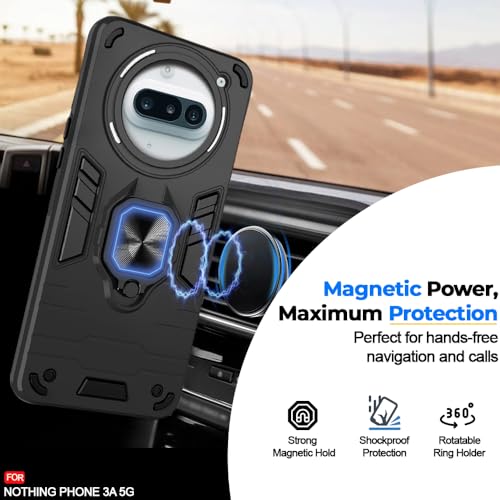 Image of AESTMO Nothing Phone 3A 5G Back Case Cover | Tough Armor Bumper | Ring Holder & Kickstand in-Built | 360 Degree Protection Cover for Nothing Phone 3A 5G (Black)