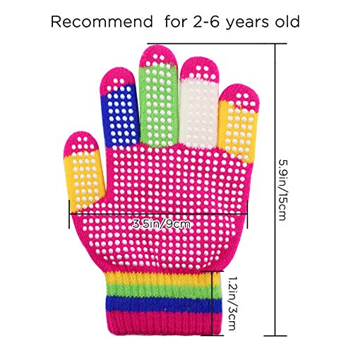 LUTER 6 Pairs Kids Anti-Skid Magic Gloves, Multicolor Winter Warm Full Finger Mittens Stretchy Knitted Gloves for Kids Boys and Girls2