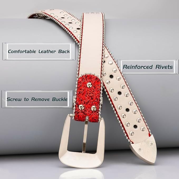 Women Rhinestone Belt for Jeans, Western Cowgirl Bling Studded Belt Crocodile Grain Luxury Strap Leather Sparkle Sequin Leather Diamond Punk for Jeans Pants Dresses - Image 5