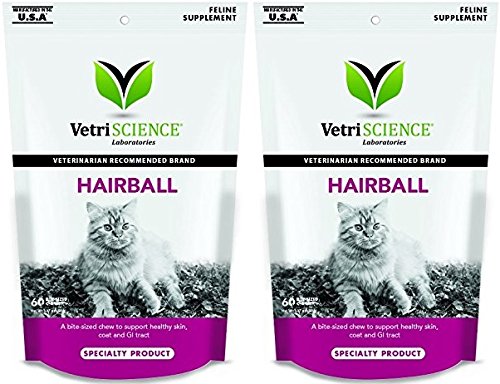 VetriScience Laboratories Hairball Digestive Support for Cats, Chicken Liver Flavored, 60 Bite Sized (2 Pack)