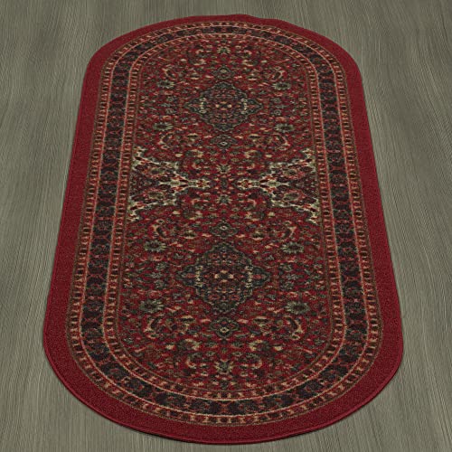 Machine Washable Medallion Oriental Design Non-Slip Rubberback 2X5 Traditional Runner Rug For Hallway, Entryway, Kitchen, Bedroom, Bathroom, 20" X 59" Oval, Red #TOP2