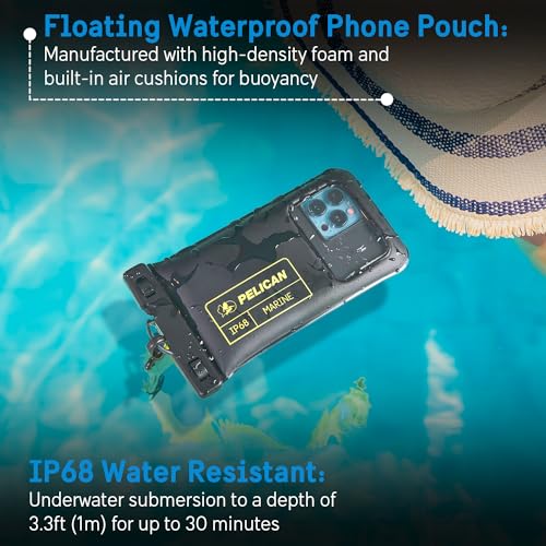 Pelican Marine - IP68 Waterproof Phone Pouch/Case (4 Pack Regular Size) - Floating Waterproof Phone Case for iPhone 14 Pro Max/ 13 Pro Max/ 12 Pro Max/ S23 Ultra - Detachable Lanyard - Black/Yellow