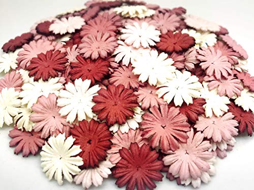 TH 50 pcs. Daisy Paper Flowers 25 mm. Mixed Tone Mauve Petal Flower die cuts Mulberry Paper Flower Craft Handmade Wedding Scrapbook for so Many Card Craft Projects