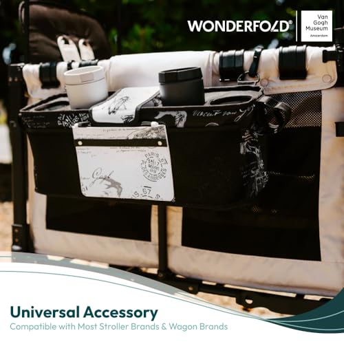 Image of WONDERFOLD Universal Parent Console Stroller Organizer with Insulated Cup Holders, Hook & Loop Closure Handle Attachment, 2 Storage Pockets, Removable Shoulder Strap for Easy Transport