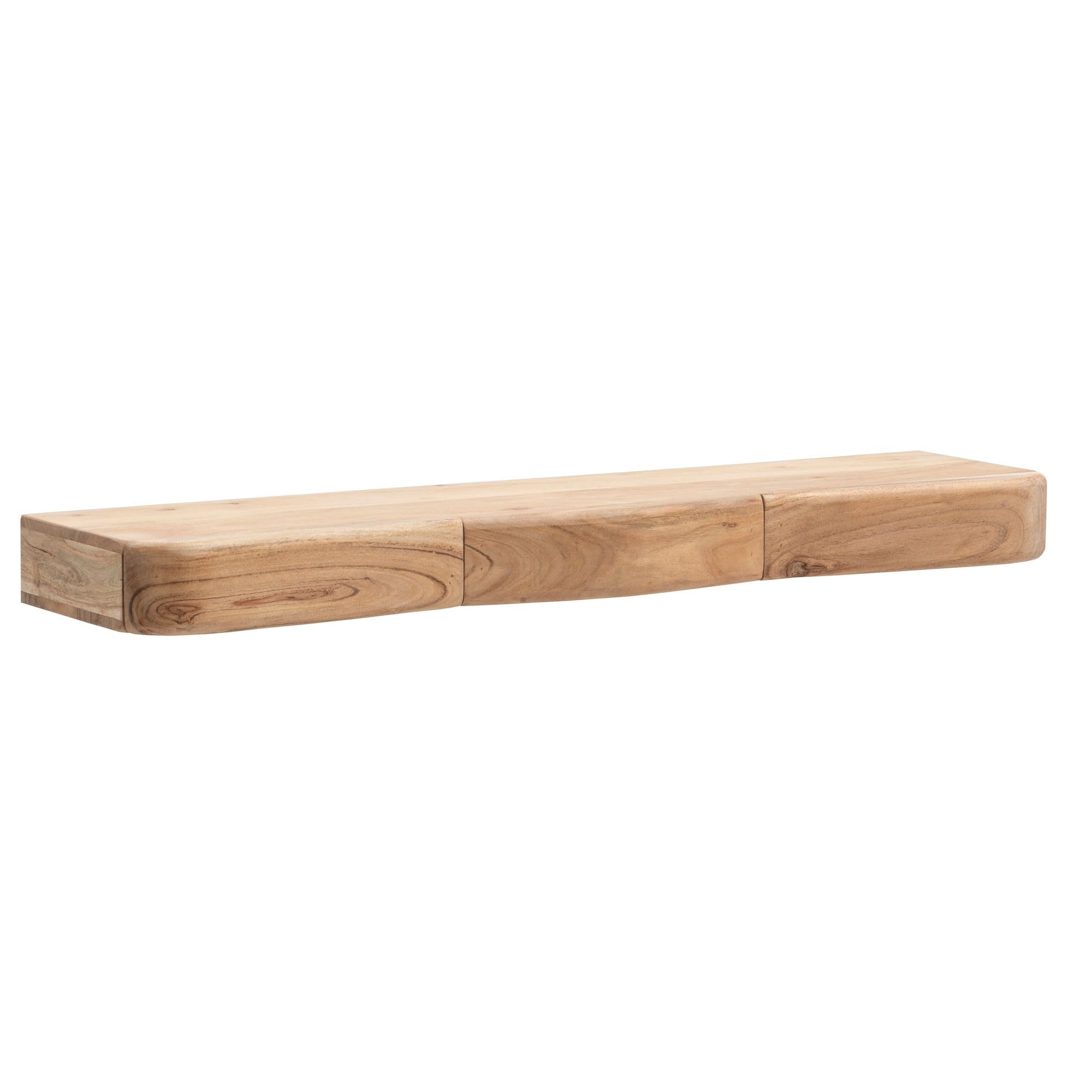 FineBuy Wandregal Akazie Massivholz 100cm mit DREI Schubladen - Design Regal für die Wand - Holz Wandboard mit Stauraum - Schwebendes Hängeregal aus Echtholz