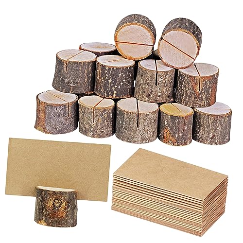 Generic 10Sets Creative Wooden Bark Memo Holders Stump Shaped Wood Clips for Table Decor for Weddings Parties and Home Decoration Rustic Memo Stands for Notes Photos