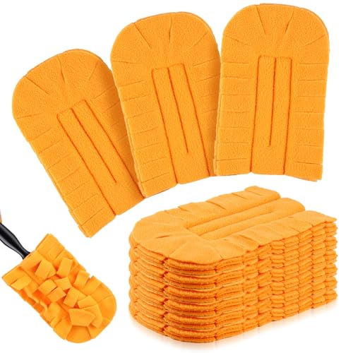 Image of Zubebe 6 Pcs Reusable Duster Refills Fleece,Orange | Soft Polyester Fiber Flat Duster Refill Multi Surface Washable Cleaning Pad Tools for Home, Blinds, Car, Pet, Furniture, Fans