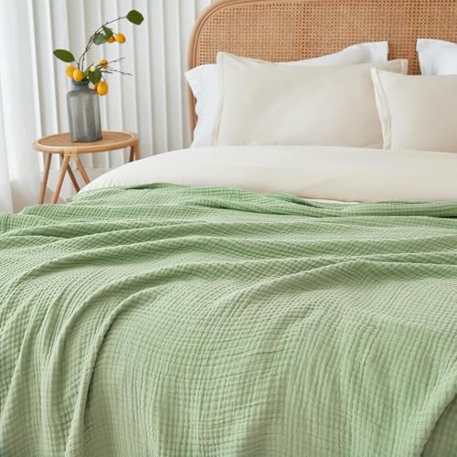 Image of EMME Muslin Blankets for Adults Throw Blanket for Couch Breathable Gauze Soft Lightweight Airy Sage Green Twin XL 66 inch x 90 inch