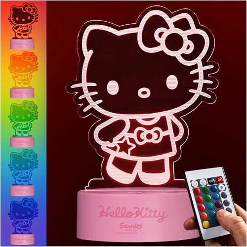 Get Trend Hello Kitty Sanrio Lampe de Chevet LED Kawaii, Kuromi Cinnamoroll, Alimentation USB et Piles, 16 Couleurs et 4 Modes, Décoration Chambre (Multi...