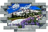 100% nuevo 3D ladrillo roto montaña volcán flores pegatina cartel de pared vinilo 3D calcomanías de pared personalizadas 60X90 CM