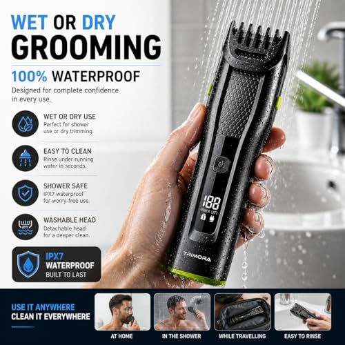 Image of TRIMORA SmartOne Fully Waterproof Hair Trimmer, 180 min Runtime, 25 Length Settings, Cordless, Stainless Steel Blade, Black, Battery Powered