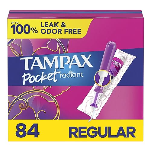 Tampax Pocket Radiant - Tampones de plástico compactos, con trenzado LeakGuard, absorción regular, sin perfume, 28 unidades