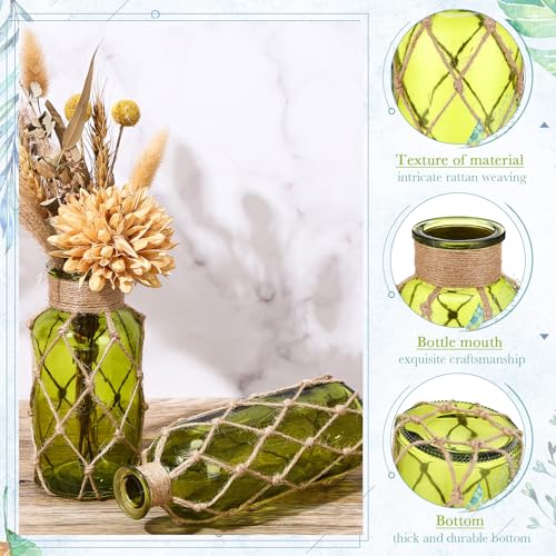 Image of Chuangdi Set of 2 Coastal Glass Flower Vase with Boho Rope, Olive Green