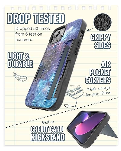 Image of Smartish iPhone 15 Wallet Case - Wallet Slayer Vol. 2 [Slim + Protective] Credit Card Holder w /Kickstand - Drop Tested Hidden Card Slot Cover Compatible w /Apple iPhone 15 - Spaced Out
