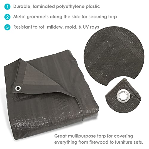 Sunnydaze 8X10 Multipurpose Tarp - Heavy-Duty Outdoor Plastic Reversible Protective Cover - Laminated On Both Sides - Dark Gray #TOP2