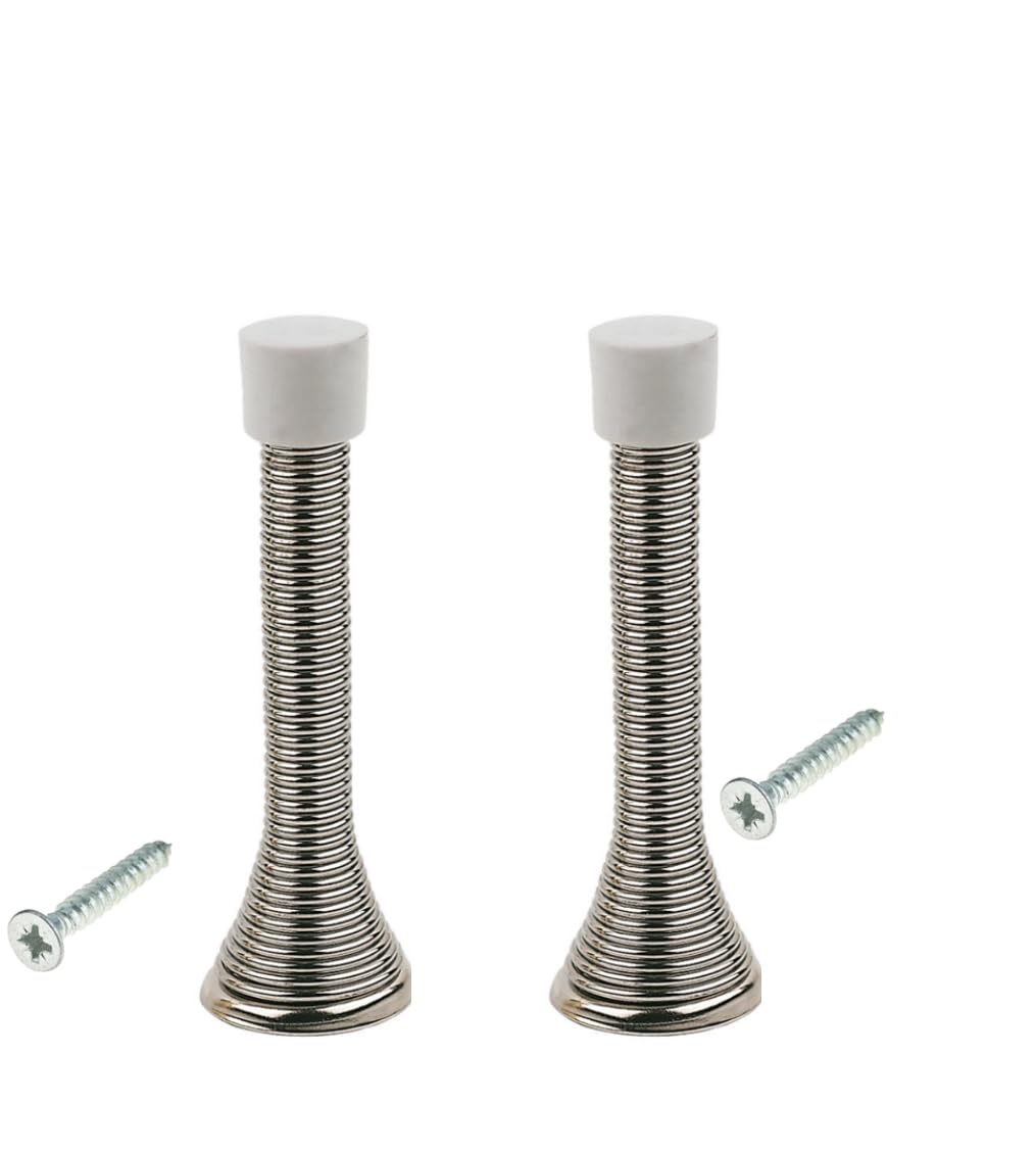 Ag Trading Chrome 2 Pack Spring Door Stop Sprung Skirting Board Buffer Wall Fixing Stopper Rubber Tip With Screw
