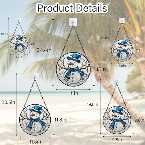 Image of DASTOLL Stained Glass Window Hanging Christmas Snowman Blue White Large 15 inch - Suncatcher Door Garden Sun Catcher Home Decor Birthday Mother's Day Xmas Gift for Mom Men Woman Her Nana Parents Girl