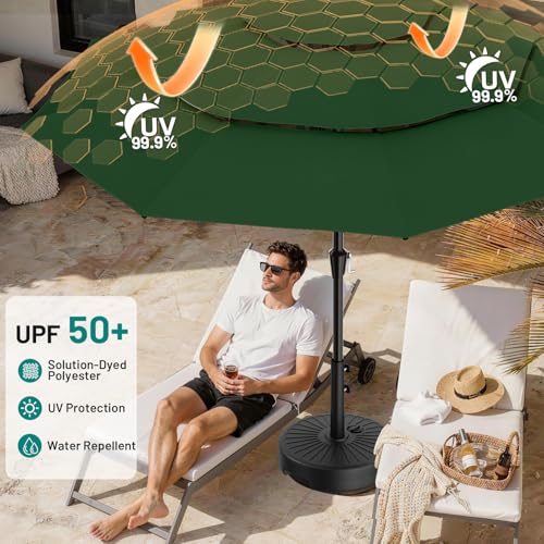 Image of AreShark 9ft 3-Tier Patio Umbrellas, Outdoor Umbrella with 8 Sturdy Ribs UV Protection Windproof, Market Table Umbrella w /Push Button Tilt & Crank for Pool, Porch, Deck, Garden(Dark Green)