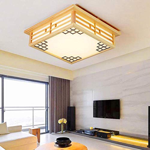 FCX-LIGHT en Bois LED Plafonnier Style Japonais Créatif Luminaire Plafonnier Lampe pour Salon Chambre Balcon,Warmlight,55 * 55CM Cover