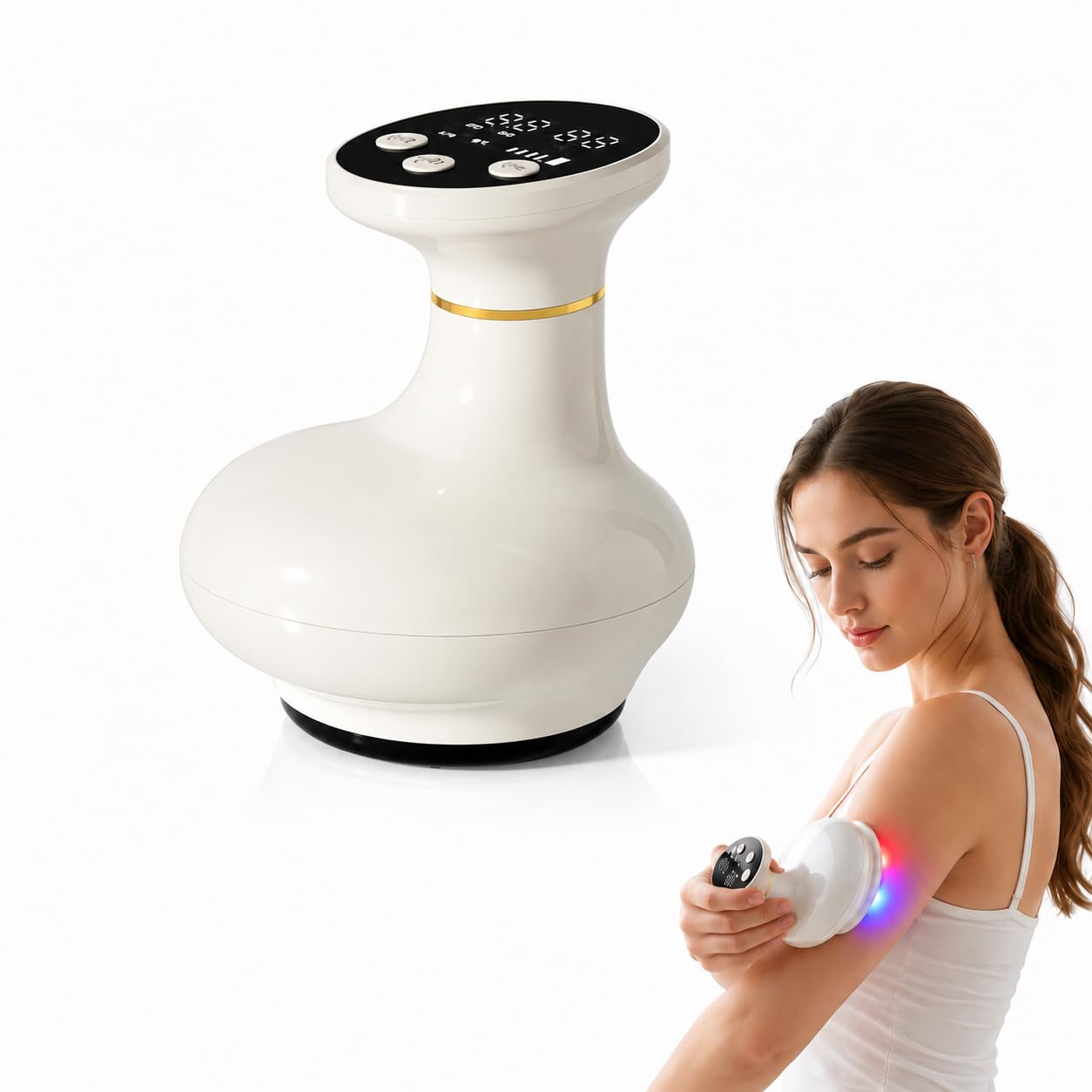BEE&FLOWER Massage 4-in-1 Massagegerät gegen Cellulite - Schröpfgerät Elektrisch mit Saugstufen & Wärme, Anti-Cellulite & Straffung, Tragbar & USB-C Aufladung für Bauch Taille Arme Beine